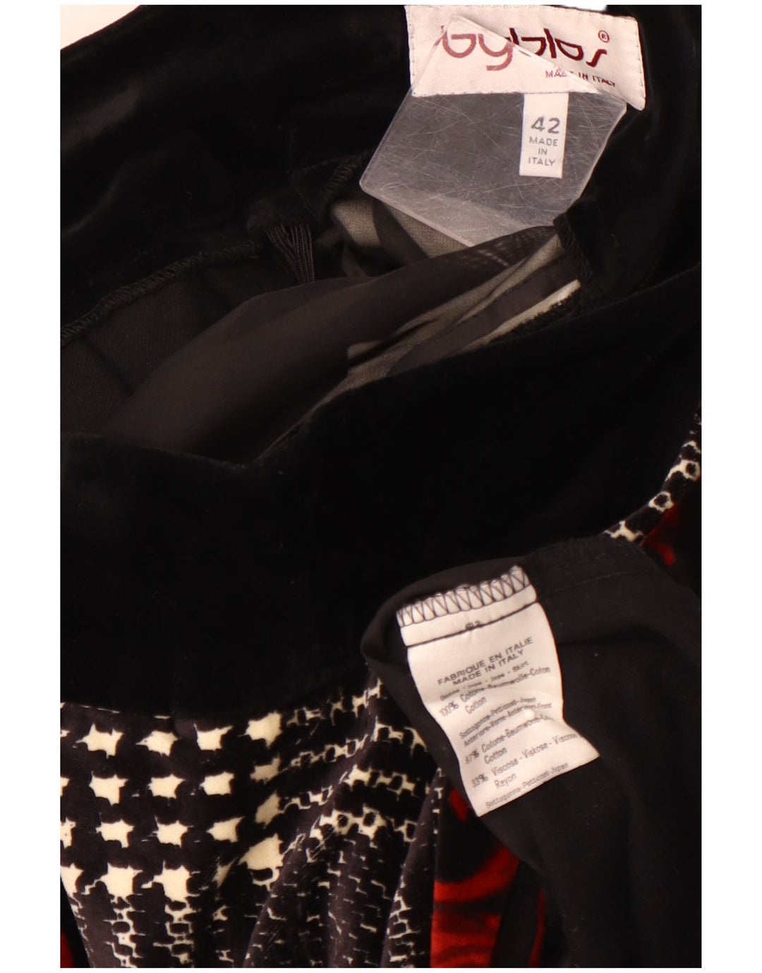 BYBLOS Falda acampanada de terciopelo para mujer IT 42 Mediana W28 Algodón floral negro