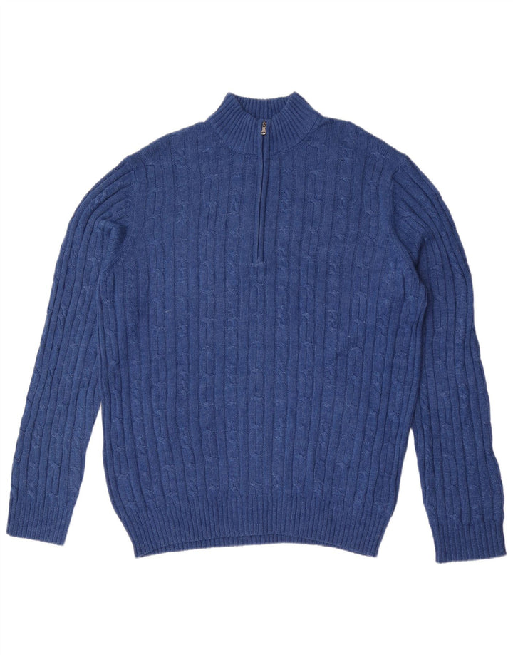 Izod Jersey con cuello y cremallera para hombre, talla grande, algodón azul
