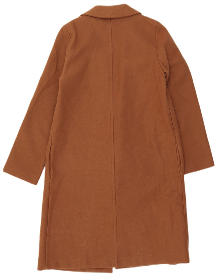 Zara Mujer Abrigo Abierto UK 10 Small Marrón Poliéster