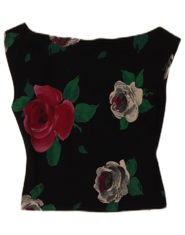 Byblos Blusa sin mangas para mujer US 6 mediano negro floral algodón