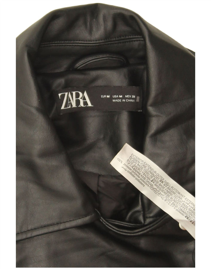 Zara Chaqueta motera de piel sintética extragrande para hombre UK 44 Mediana Poliéster negro