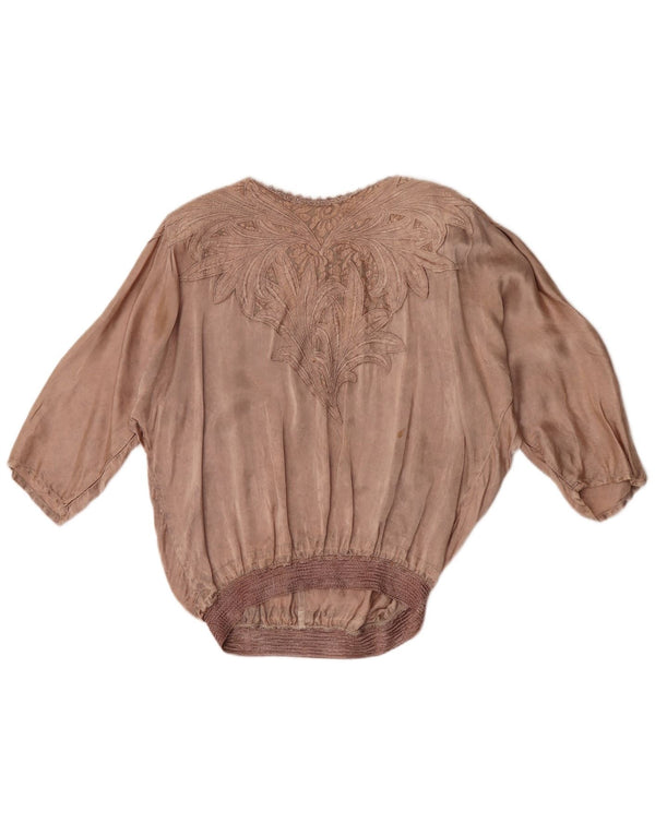 Vintage mujer 3/4 manga blusa Top UK 20 2XL marrón floral viscosa
