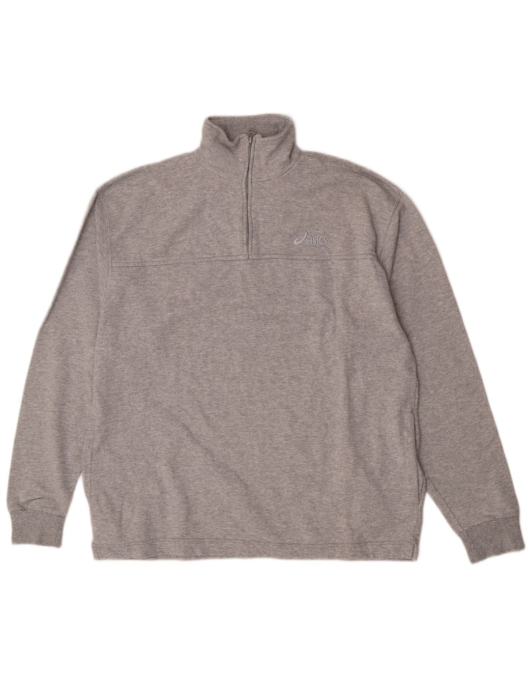 Asics Hombre Zip Neck Sudadera Jumper Grande Gris Algodón