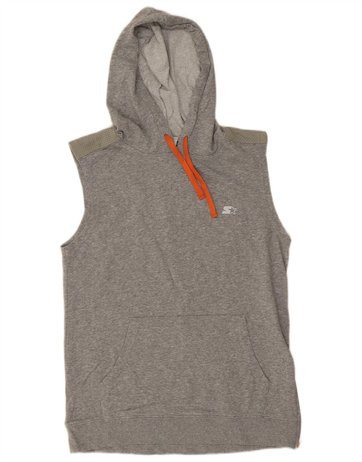 Starter Jersey Con Capucha Sin Mangas Para Hombre Gris Medio Algodón