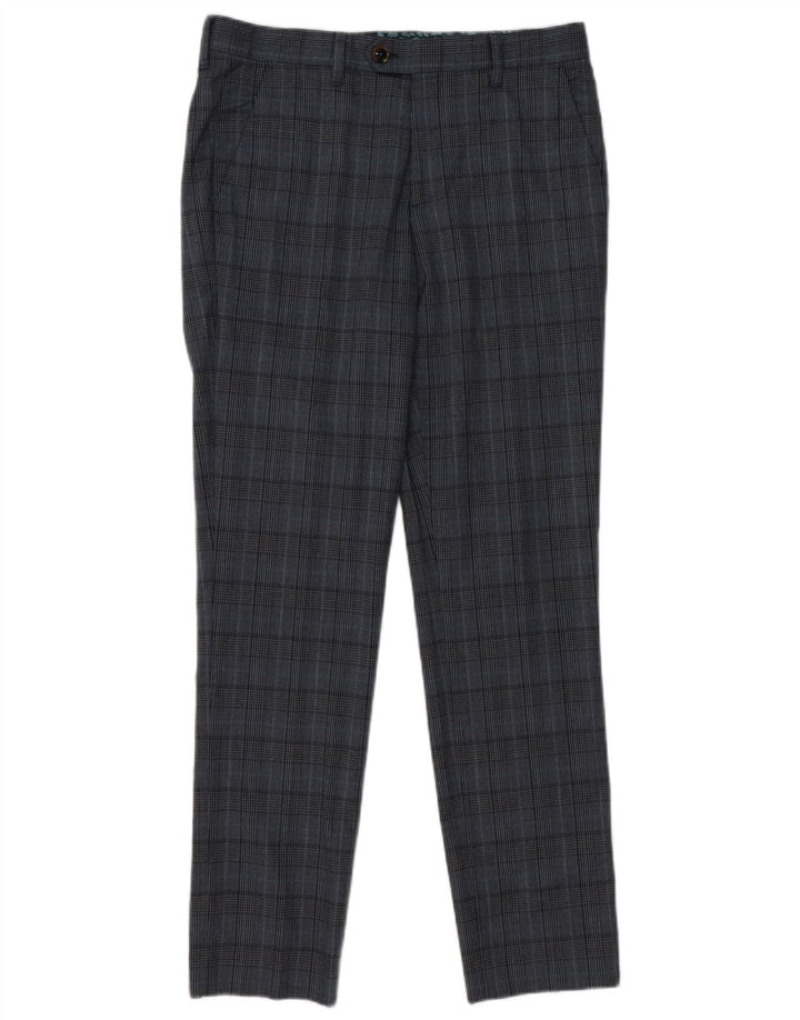 Pantalones de traje ajustados para hombre de Ted Baker W32 L31 Poliéster a cuadros grises