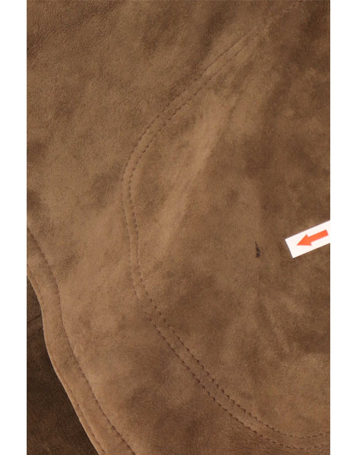 Abrigo vintage de piel de oveja con capucha para hombre IT 54 2XL Caqui