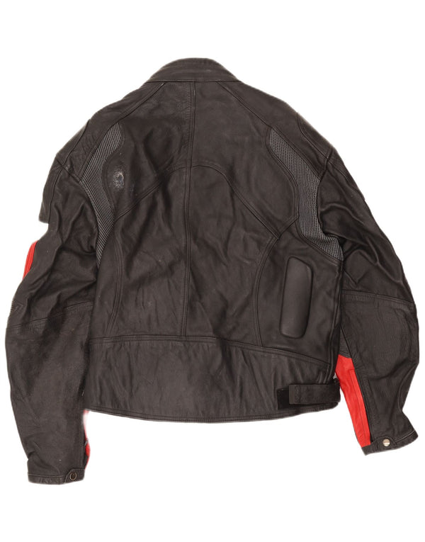Chaqueta estilo corredor de cuero vintage para mujer UK 40 3XL Bloque de color negro