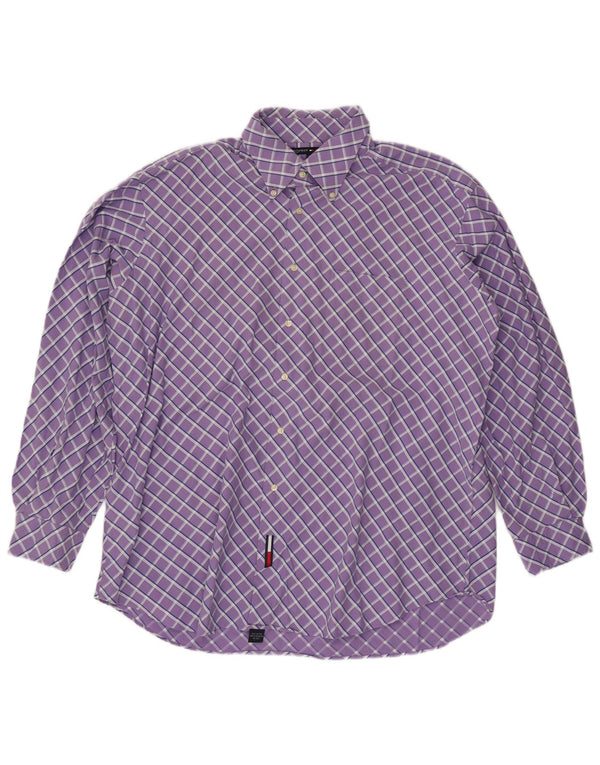 TOMMY HILFIGER Camisa para hombre Talla 17 1/2 XL Algodón a cuadros morado