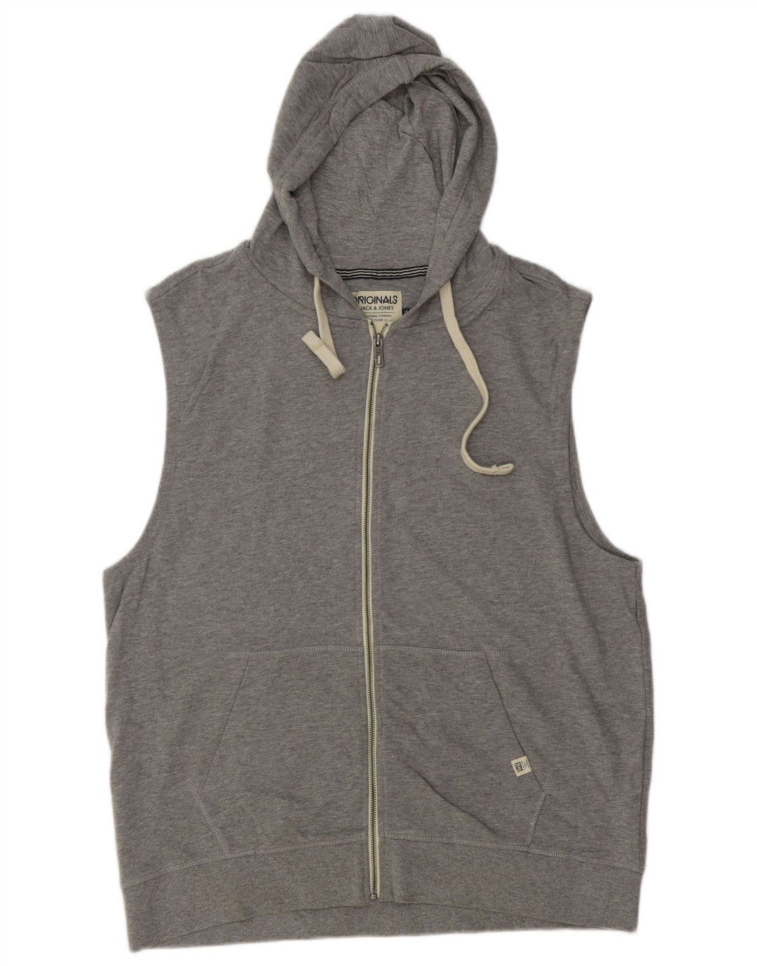 JACK & JONES Suéter con capucha sin mangas y cremallera para hombre 2XL Algodón gris