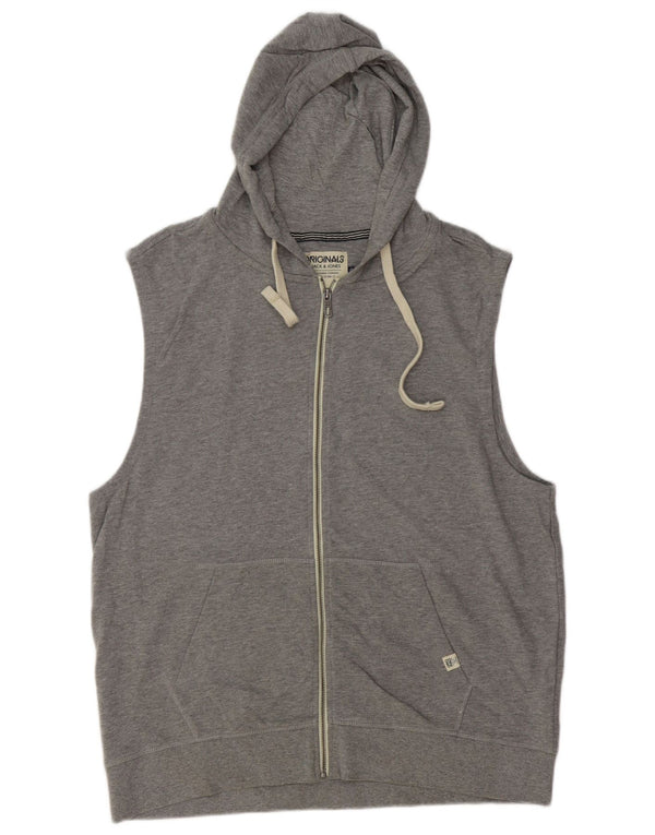 JACK & JONES Suéter con capucha sin mangas y cremallera para hombre 2XL Algodón gris