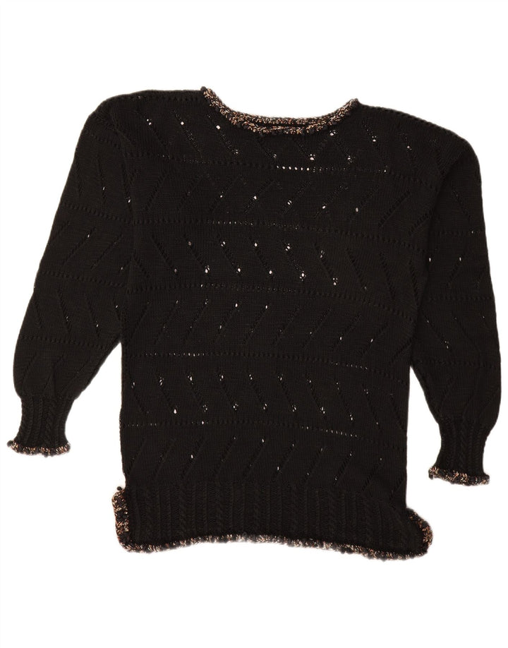 VINTAGE Mujer Barco Cuello Jersey Suéter Reino Unido 14 Medio Negro
