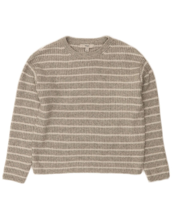 Marks & Spencer Jersey con Cuello Barco para Mujer UK 10 Small Gris Rayas