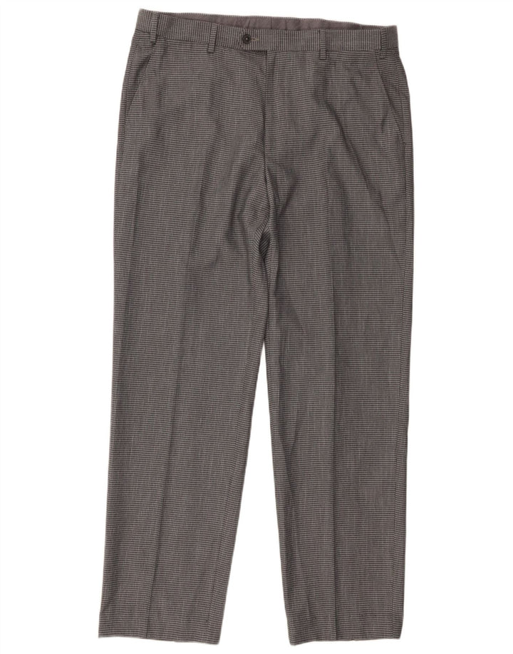 Marks & Spencer Pantalones de traje de corte regular para hombre W36 L29 Poliéster a cuadros grises