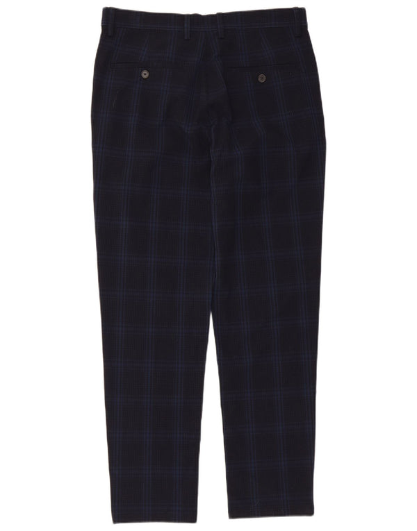 Zara Mens Tapered Chino Trousers EU 38 Small W30 L28 Navy Blue Check