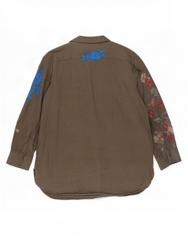 Desigual Blusa de manga 3/4 para mujer UK 20 2XL Caqui Floral Lyocell
