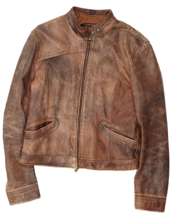 Chaqueta Racer de cuero vintage para mujer IT 48 XL Marrón