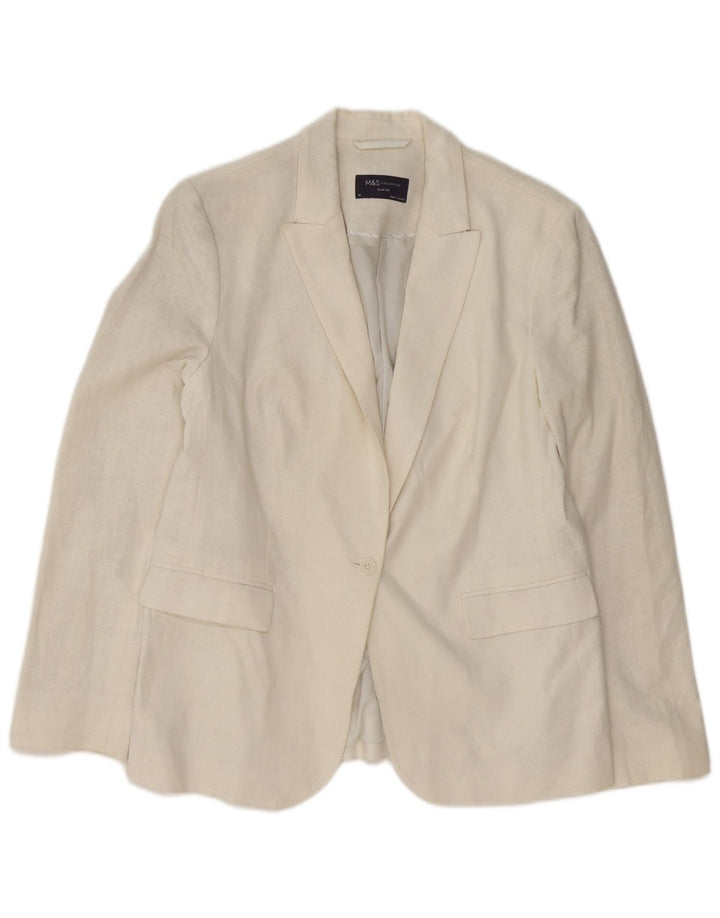 Marks & Spencer Chaqueta tipo blazer con 1 botón para mujer, talla 40, color blanco