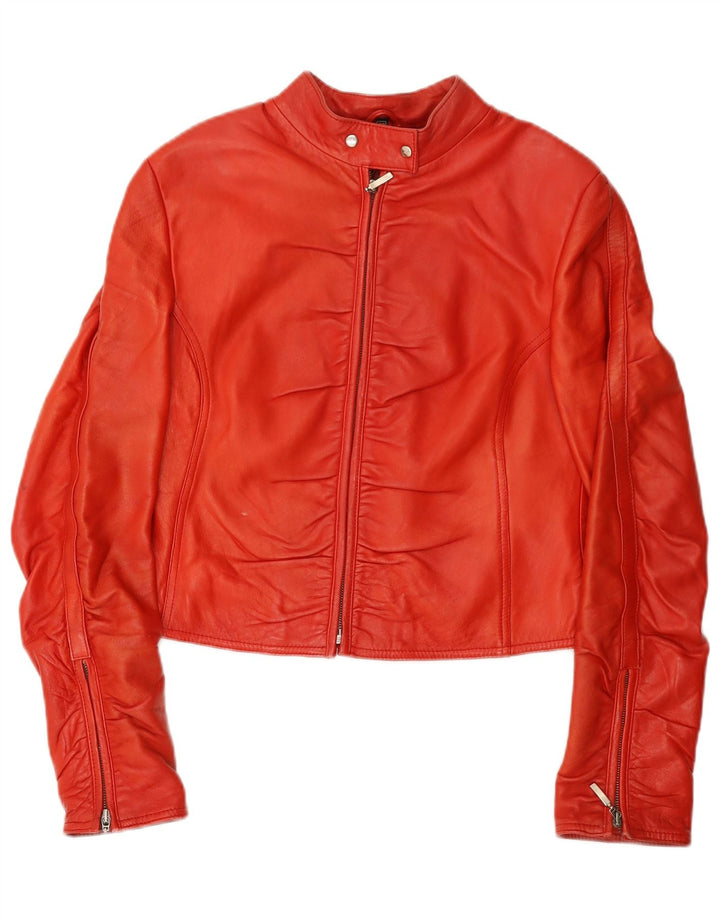VINTAGE Mujer Crop Leather Racer Chaqueta IT 42 Cuero Rojo Medio