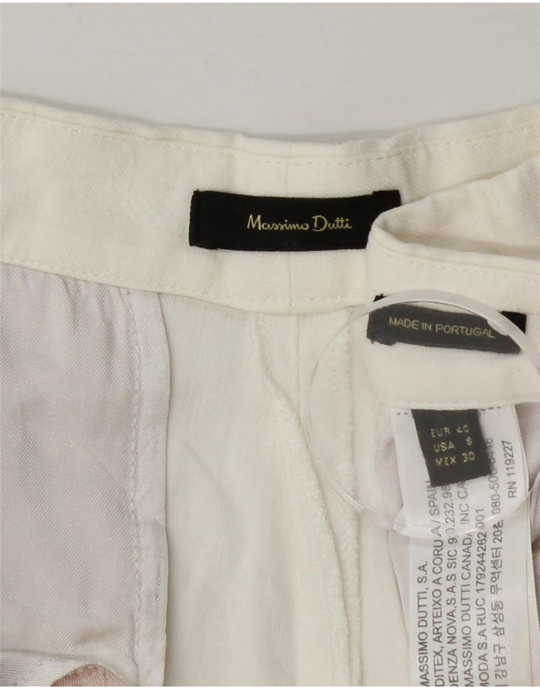 MASSIMO DUTTI Pantalón chino cónico para mujer EU 40 Medium W30 L27 Blanco