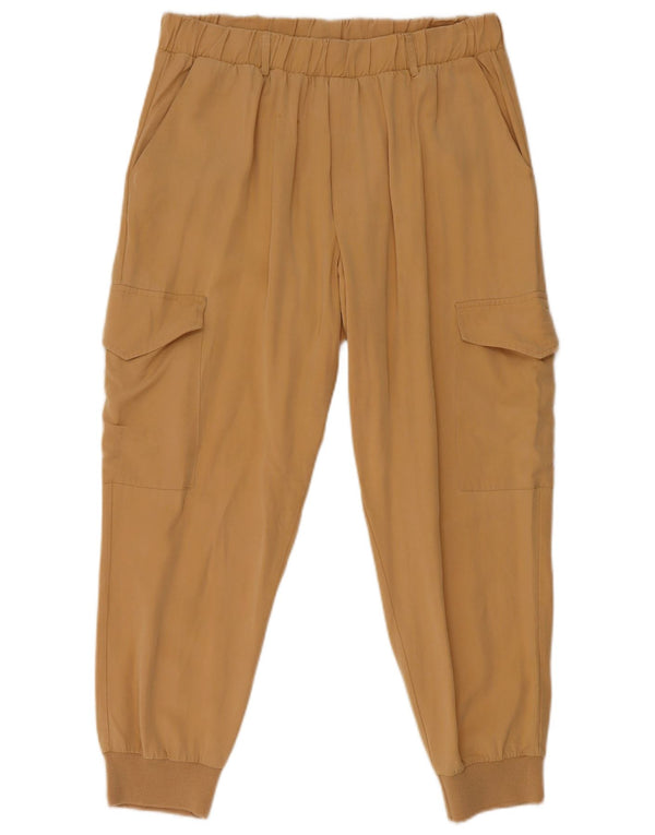Zara Womens Crop Joggers Cargo Trousers Large W30 L25 Brown Lyocell