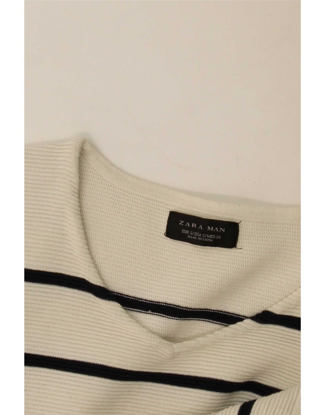 Zara Hombre Jersey Con Cuello En V Jersey Small Blanco Rayas