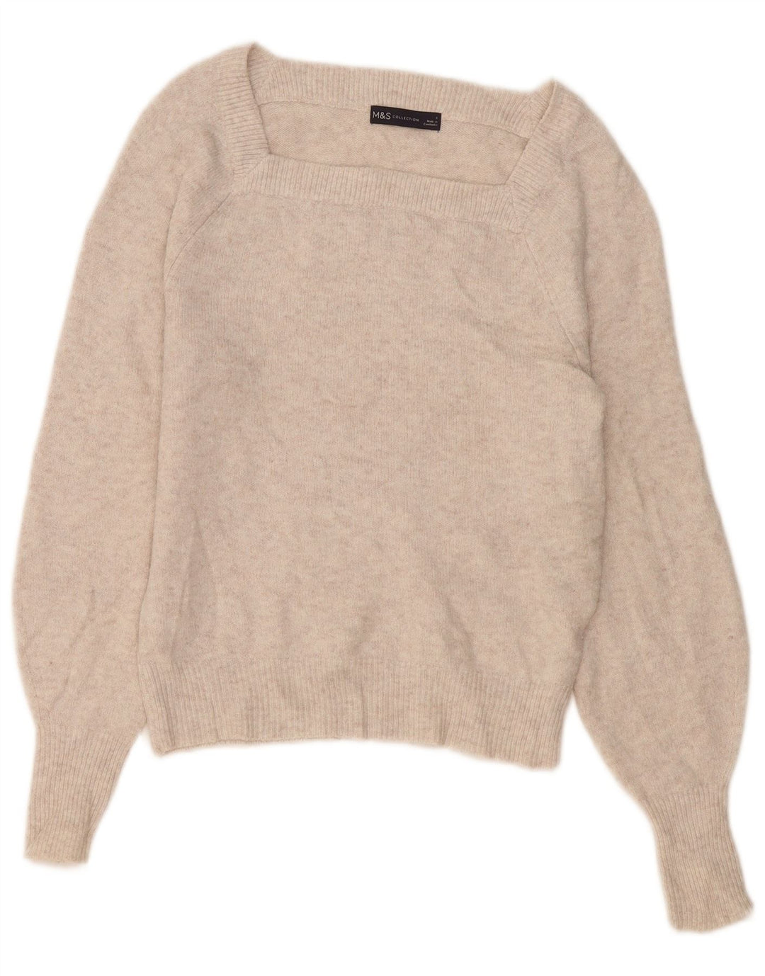 Marks & Spencer Jersey con Cuello Barco para Mujer UK 10 Small Beige Poliéster