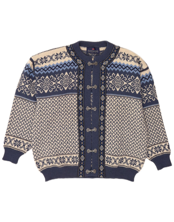 Nordstrikk Cárdigan para hombre XL Lana virgen azul Fair Isle