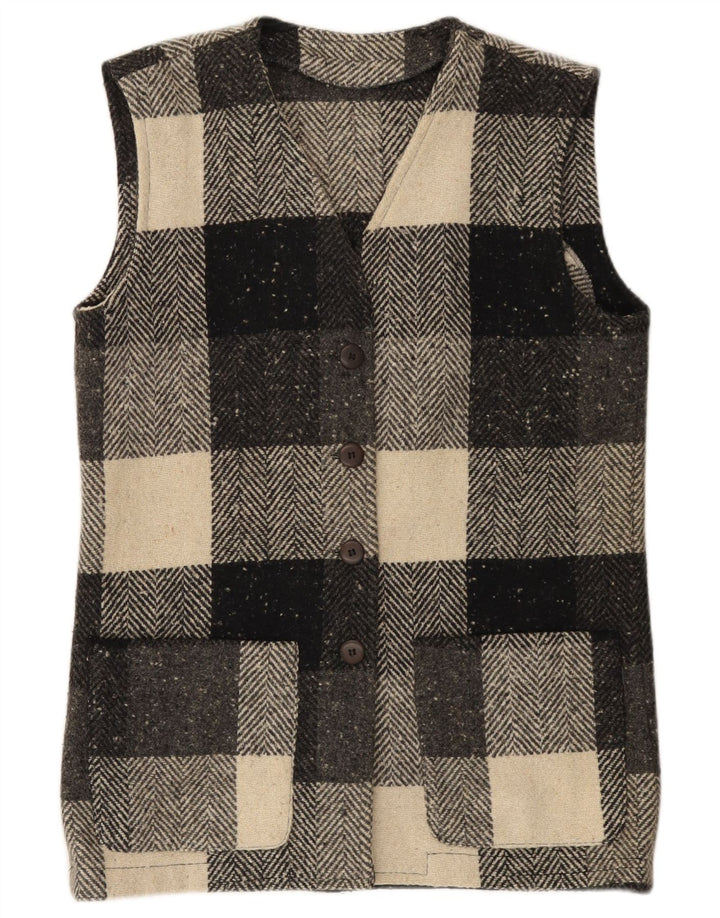 Vintage Mujer Gilet IT 44 Mediano Negro Check Lana