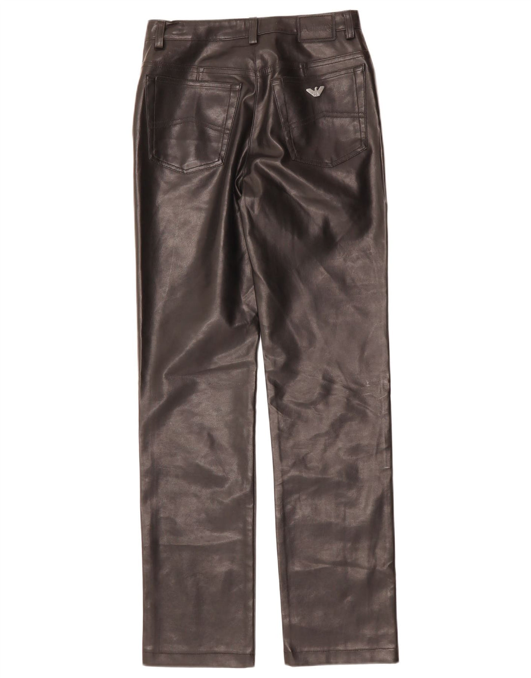 ARMANI Pantalón Recto De Piel Sintética W26 L31 Poliéster Negro Mujer