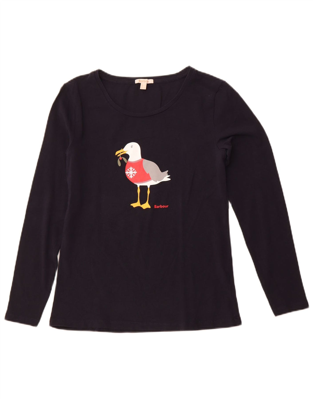 BARBOUR Top gráfico para mujer manga larga UK 10 Small Azul marino Navidad