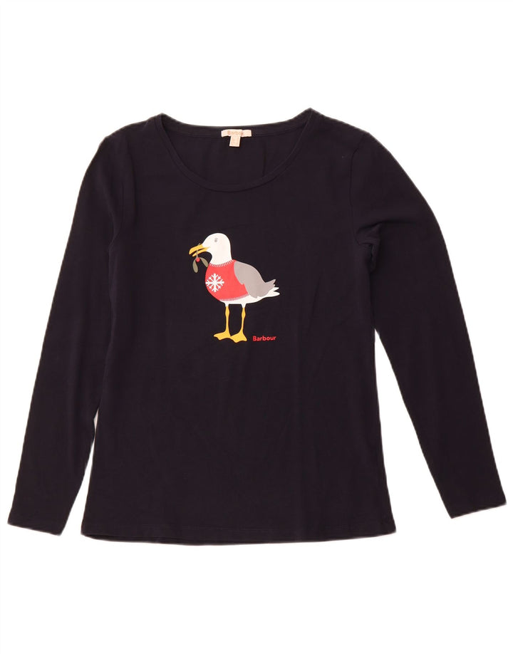 BARBOUR Top gráfico para mujer manga larga UK 10 Small Azul marino Navidad