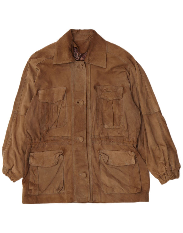 Vintage mujer chaqueta de ante UE 42 marrón grande