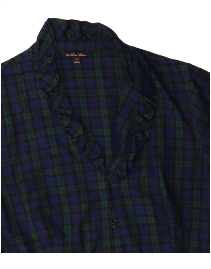 Brooks Brothers Blusa para mujer US 12 grande azul marino cuadros algodón