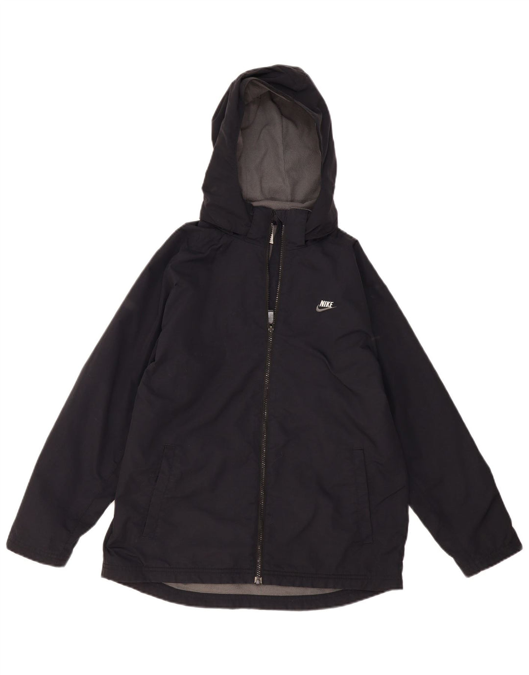 Nike Chaqueta cortavientos con capucha para niños de 12 a 13 años, talla grande, nailon negro
