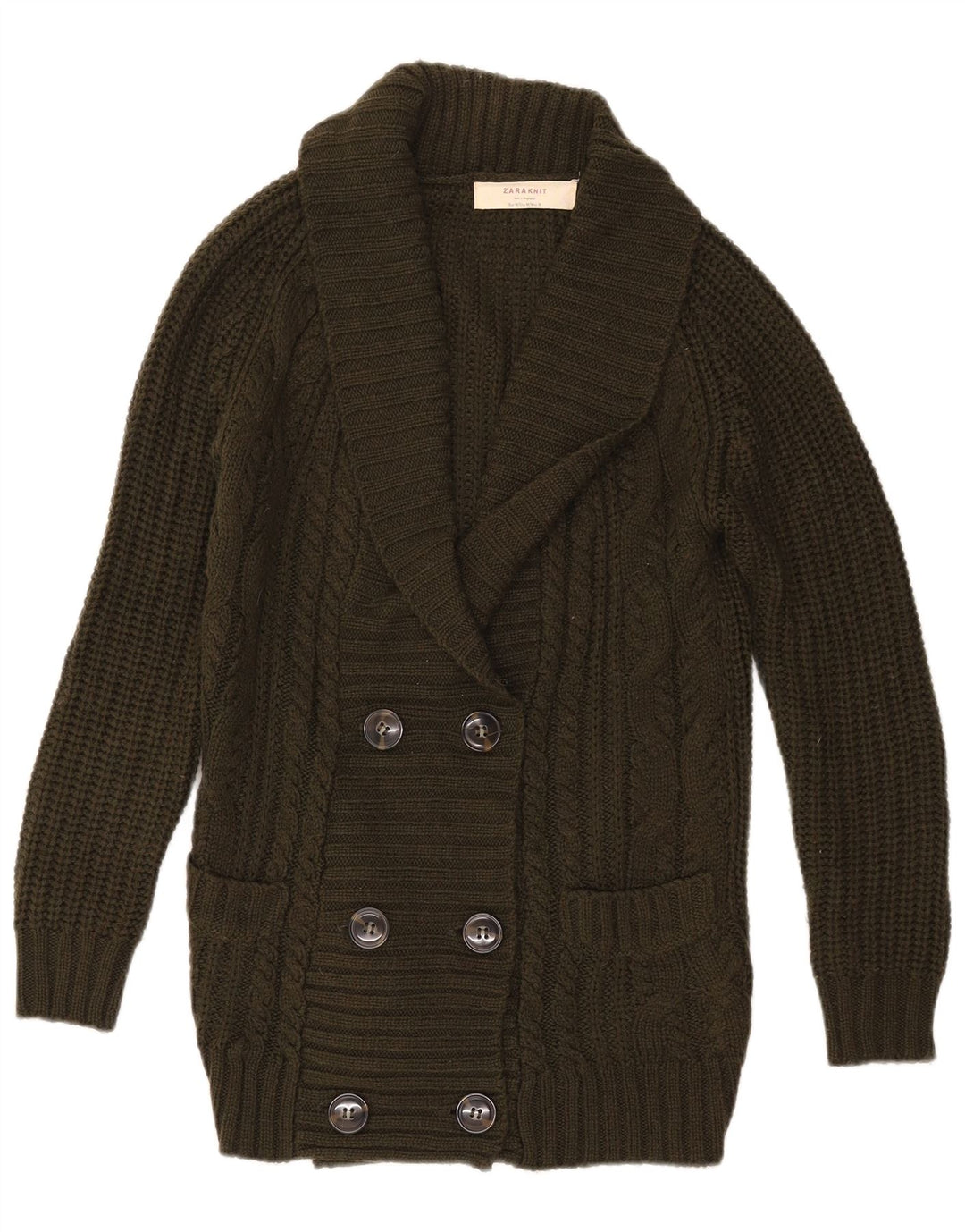Zara Mujer Cárdigan De Doble Botonadura Suéter UK 44 Medium Khaki
