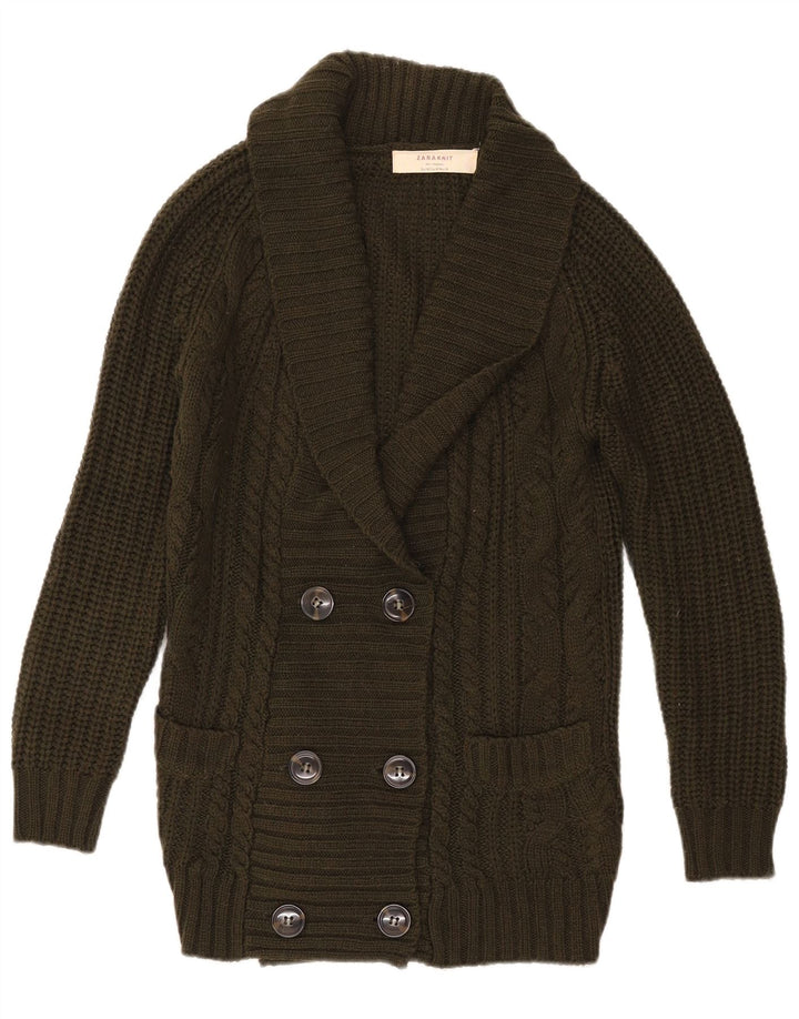 Zara Mujer Cárdigan De Doble Botonadura Suéter UK 44 Medium Khaki