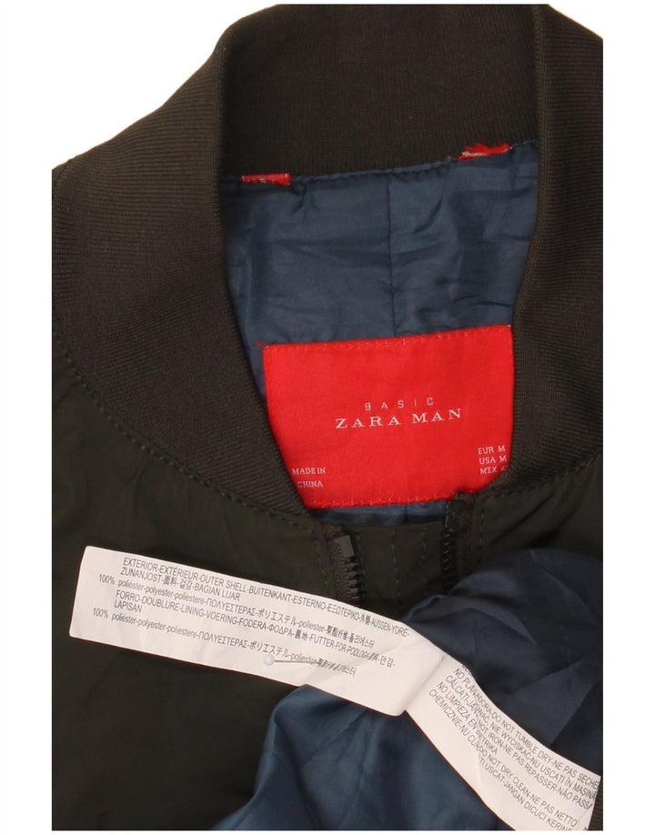 Zara Mens Bomber Jacket UK 38 Medium Caqui Poliéster