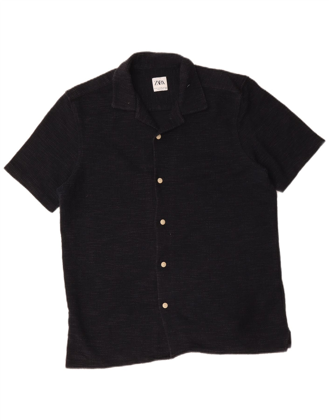 Zara Hombre Camisa Franela Manga Corta Algodón Azul Marino Medio