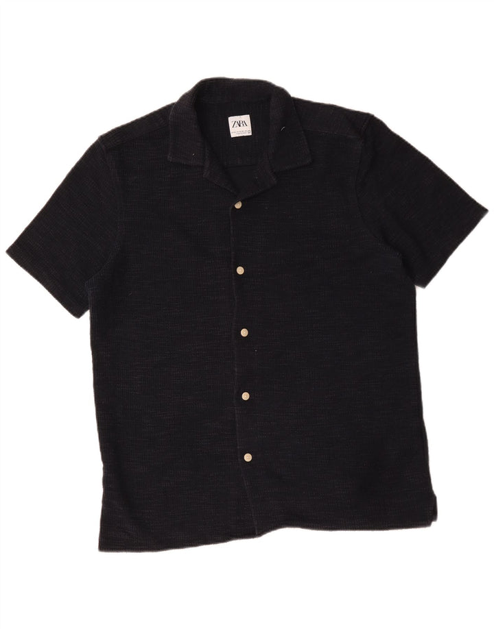 Zara Hombre Camisa Franela Manga Corta Algodón Azul Marino Medio