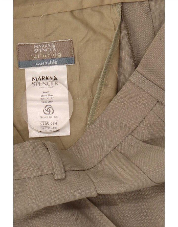 Marks & Spencer Pantalón de traje con pinzas para hombre W30 L29 Poliéster beige