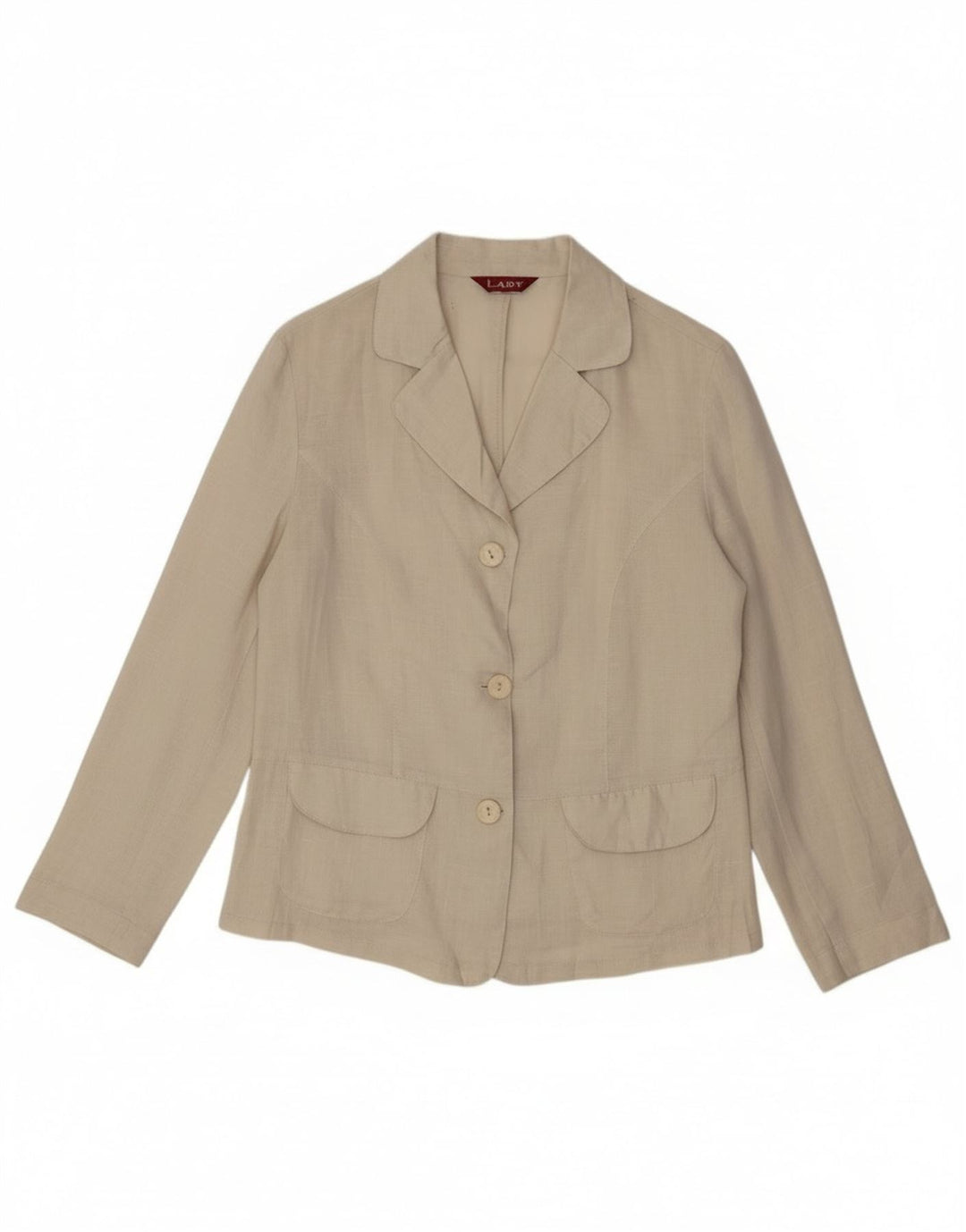 Vintage mujer camisa blusa Reino Unido 14 lino beige medio