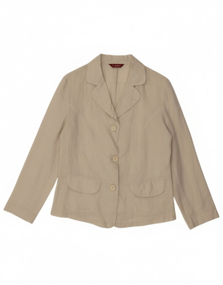 Vintage mujer camisa blusa Reino Unido 14 lino beige medio