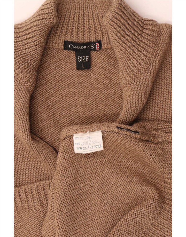 Canadiens - Jersey con cuello y cremallera para hombre, talla grande, lana marrón