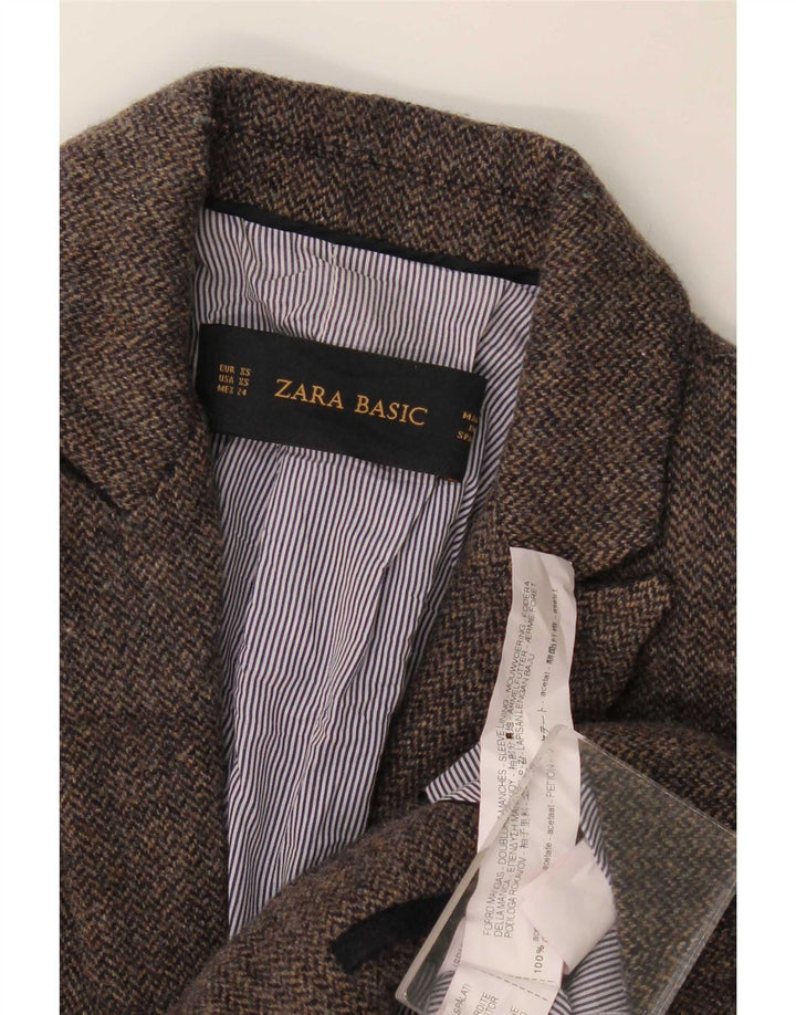 Zara Chaqueta tipo blazer con 1 botón para mujer UK 6 XS Marrón Herringbone