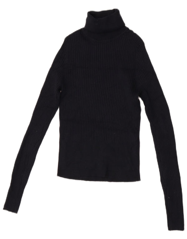 Zara Mujer Crop Top Manga Larga UK 42 Medio Azul Marino Viscosa