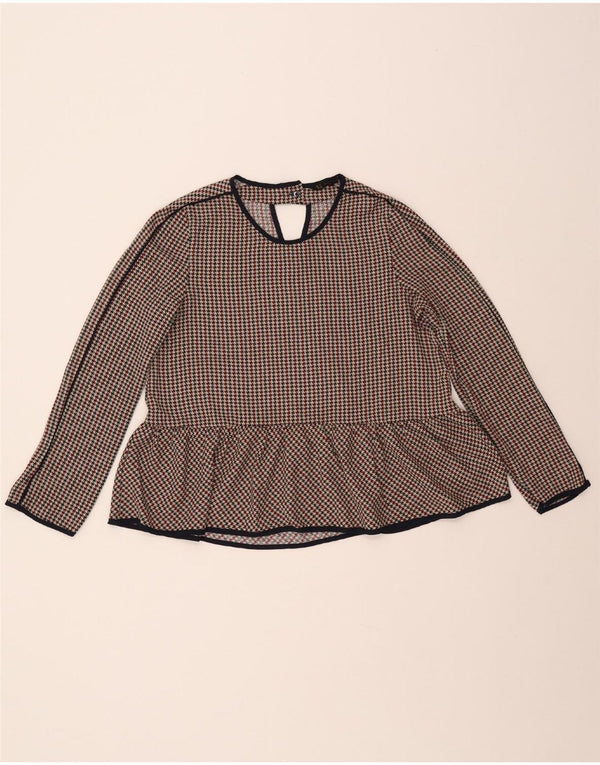 ZARA Mujer Blusa Manga 3/4 Top UK 40 Small Pata De Gallo Multicolor