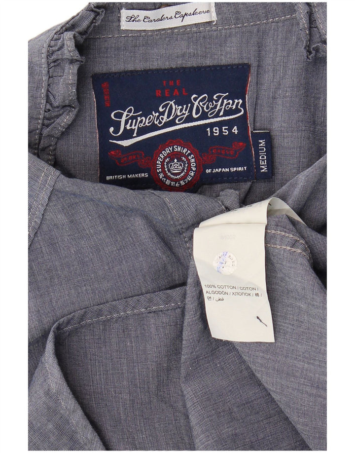 SUPERDRY Blusa camisera con volantes en la parte delantera para mujer UK 40 Azul marino mediano