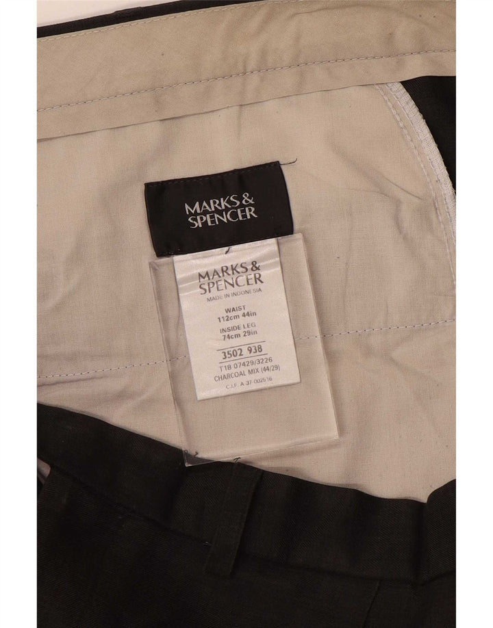 Marks & Spencer Pantalón de traje con pinzas para hombre W44 L29 Poliéster gris