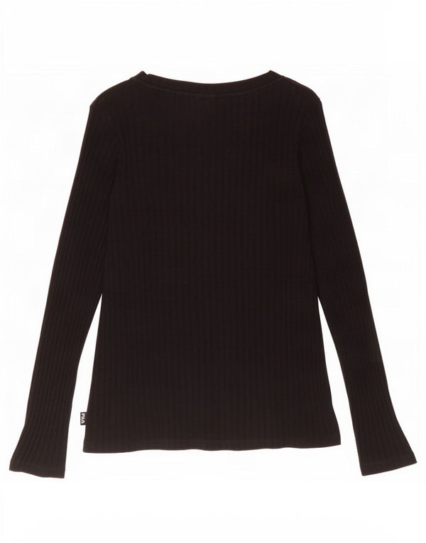 Fila Mujer Top Manga Larga UK 12 Medium Negro Algodón