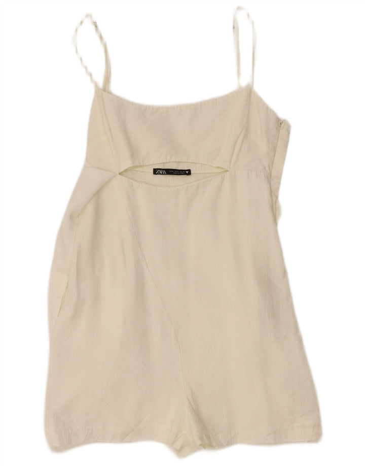 Zara Mujer Top Túnica Con Lazo Frontal UK 12 Medium White Lyocell
